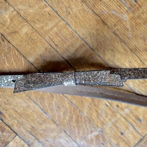 Kate Spade 0.75" Gold Glitter Skinny Leather Bow Belt (small)